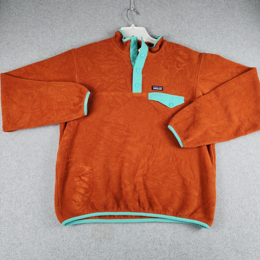 Patagonia Fleece Youth XXL Orange Synchilla Warm Hiking Snap-T Pullover Outdoor